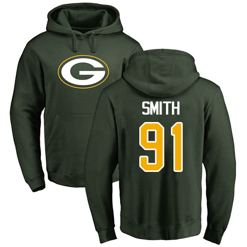 Men Green Bay Packers Green #91 Smith Preston Name And Number Logo Nike NFL Pullover Hoodie Sweatshirts